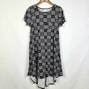 LuLaRoe Carly S Black White Geo Hi Low Dress